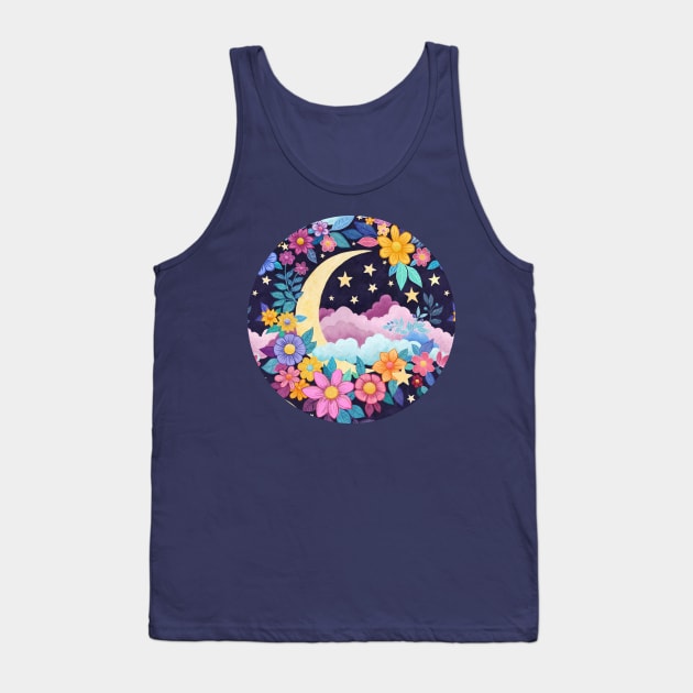 Whimsical Moon Floral Tank Top by micklyn